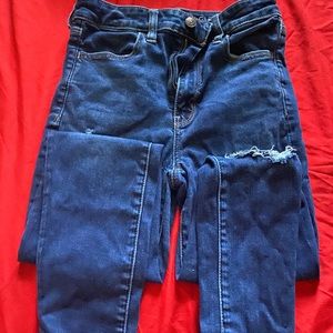 american eagle denim super high waisted ripped skinny jeans